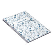  Retro Toile Patroon Cat Catnip Wit Blauw Notitieboek (Rechterzijde)