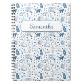  Retro Toile Patroon Cat Catnip Wit Blauw Notitieboek (Voorkant)