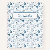  Retro Toile Patroon Cat Catnip Wit Blauw Notitieboek (Voorkant)