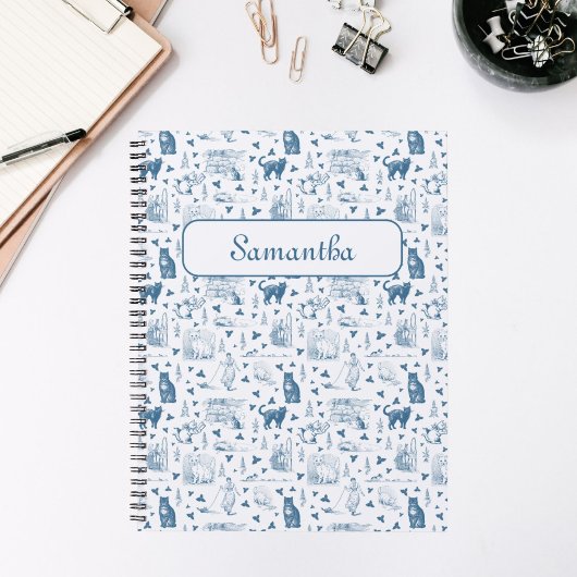 Retro Toile Patroon Cat Catnip Wit Blauw Planner
