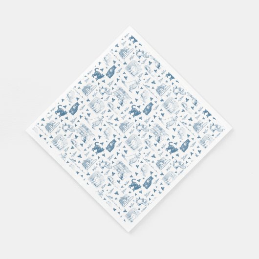 Retro Toile Patroon Cat Catnip Wit Blauw Servet (Hoek)