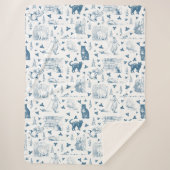  Retro Toile Patroon Cat Catnip Wit Blauw Sherpa Deken (Voorkant)