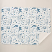  Retro Toile Patroon Cat Catnip Wit Blauw Sherpa Deken (Voorkant (horizontaal))