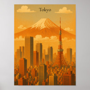 Retro Tokyo Kunstwerk Vintage Japan Cityscape Reiz Poster
