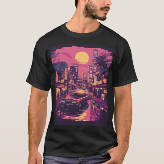 Retro Tokyo Sunset T-shirt (Voorkant)