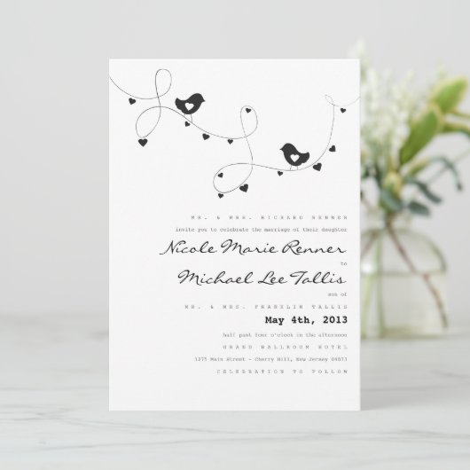 Retro-Tortelduifjes en harten-bruiloft-uitnodiging Kaart (Staand voorkant)