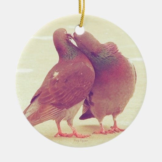 Retro Tortelduifjes Kissende Pigeon Keramisch Ornament (Voorkant)