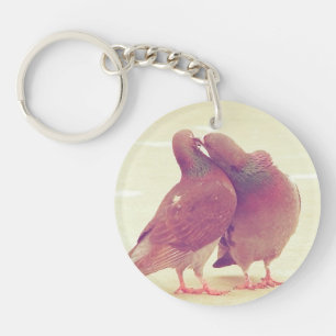 Retro Tortelduifjes Kissende Pigeon Sleutelhanger