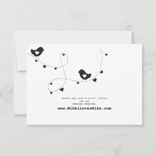 Retro-Tortelduifjes met een hartenreactiekaart RSVP Kaartje (Achterkant)