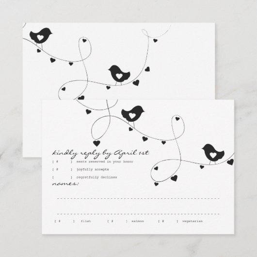 Retro-Tortelduifjes met een hartenreactiekaart RSVP Kaartje (Voorkant / Achterkant)