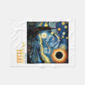 Retro Totale Zonneverduistering 2024 Texas voor Ma Fleece Deken (Voorkant (Horizontaal))