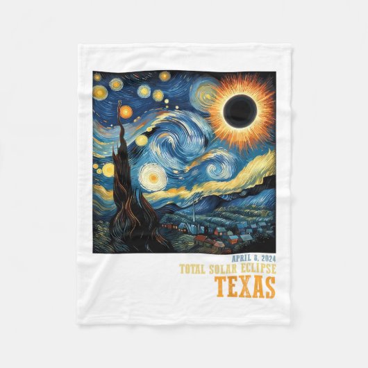 Retro Totale Zonneverduistering 2024 Texas voor Ma Fleece Deken (Voorkant)