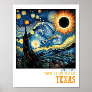 Retro Totale Zonneverduistering 2024 Texas voor Ma Poster