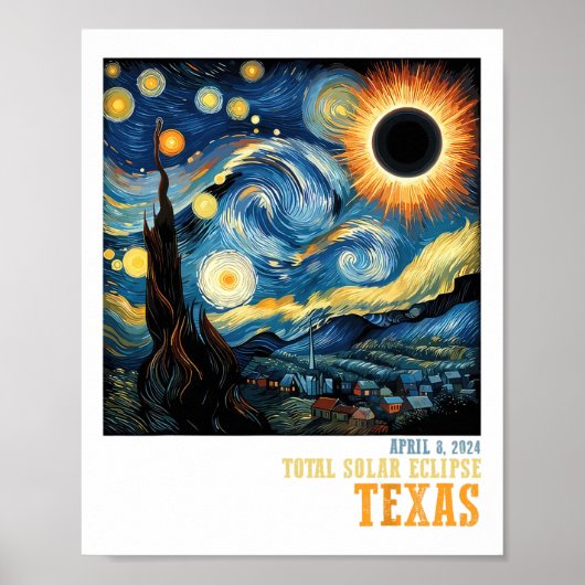 Retro Totale Zonneverduistering 2024 Texas voor Ma Poster (Voorkant)