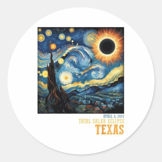 Retro Totale Zonneverduistering 2024 Texas voor Ma Ronde Sticker (Voorkant)