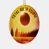 Retro Totale zonsverduistering 8 april 2024 landsc Keramisch Ornament (Rechts)