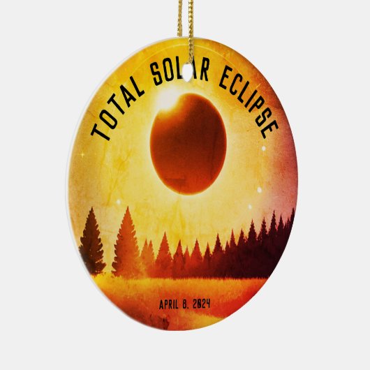 Retro Totale zonsverduistering 8 april 2024 landsc Keramisch Ornament (Rechts)