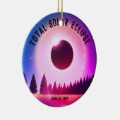 Retro Totale zonsverduistering 8 april 2024 landsc Keramisch Ornament (Rechts)