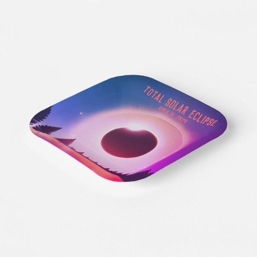 Retro Totale zonsverduistering 8 april 2024 landsc Papieren Bordje (Gebogen)