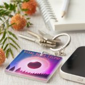 Retro Totale zonsverduistering 8 april 2024 landsc Sleutelhanger (Voorkant Rechts)