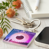 Retro Totale zonsverduistering 8 april 2024 landsc Sleutelhanger (Voorkant Rechts)