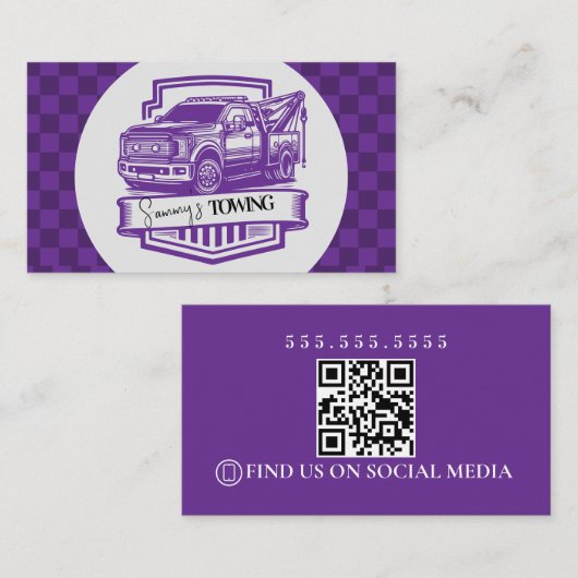 Retro Towing Services Logo QR Code Visitekaartje (Voorkant / Achterkant)