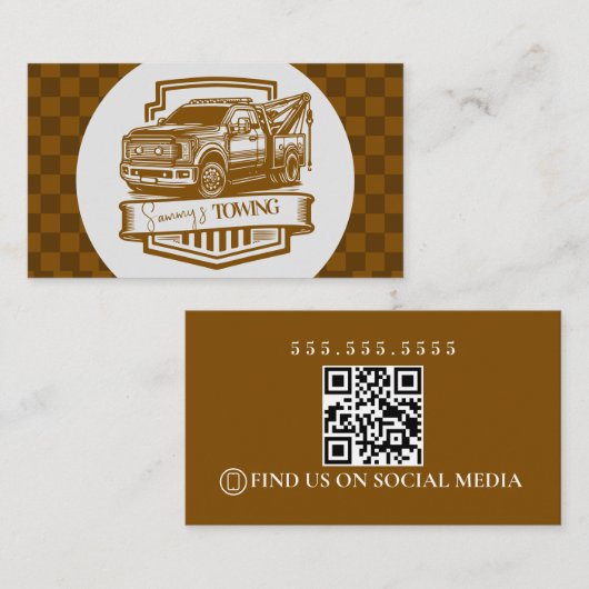 Retro Towing Services Logo QR Code Visitekaartje (Voorkant / Achterkant)