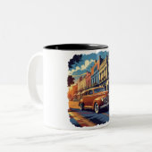 Retro Town Street Scene Tweekleurige Koffiemok (Voorkant links)