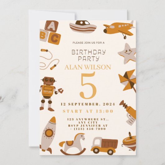 Retro Toys Boys Birthday Invitation Save The Date (Voorkant)