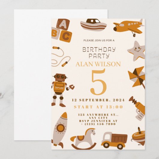 Retro Toys Boys Birthday Invitation Save The Date (Voorkant / Achterkant)
