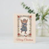 Retro traditional Christmas skating Angel floral Briefkaart (Staand voorkant)