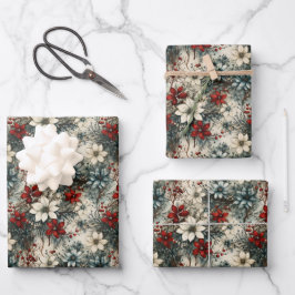  retro traditioneel kerstpoinsettia inpakpapier vel