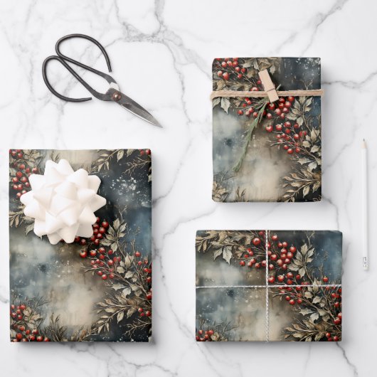  retro traditioneel kerstpoinsettia inpakpapier vel (Voorkant)