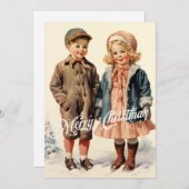  retro traditioneel kinder in Snow Mountain Feestdagenkaart (Voorkant / Achterkant)
