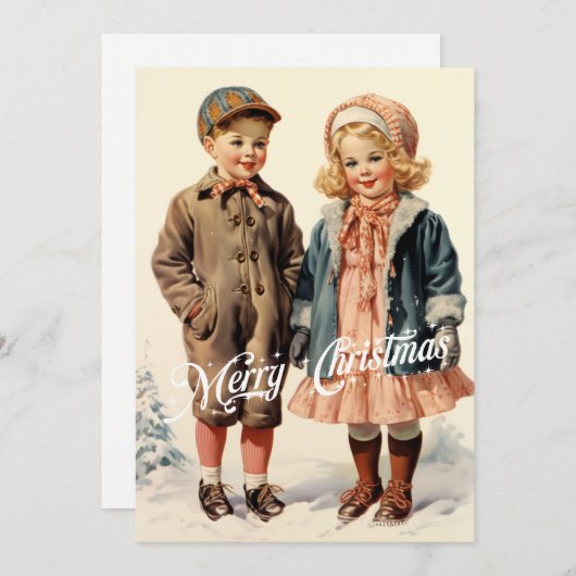  retro traditioneel kinder in Snow Mountain Feestdagenkaart (Voorkant / Achterkant)