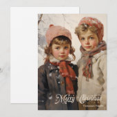  retro traditioneel kinder in Snow Mountain Feestdagenkaart (Voorkant / Achterkant)