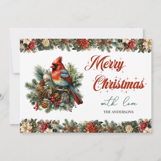  retro Traditionele Classic Rode Kardinaal Feestdagenkaart (Voorkant)