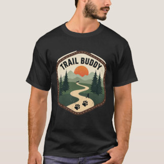 Retro Trail Buddy Hond Wandelen Natuur Patch Grafi T-shirt