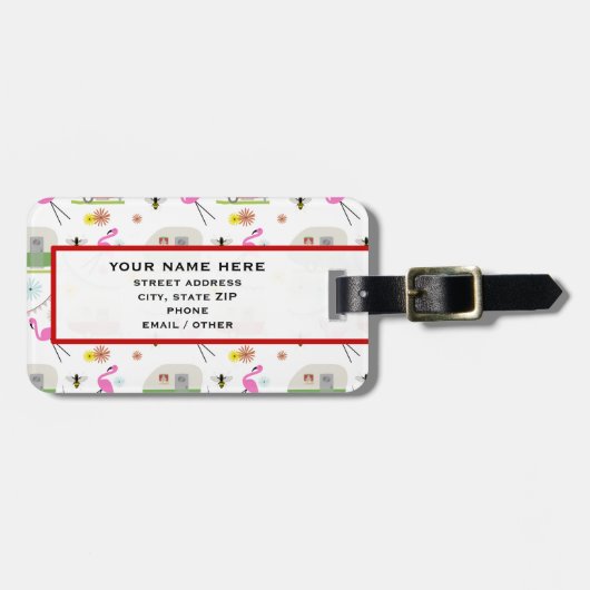 Retro Trailer en Flamingos Patroon Bagagelabel (Voorkant horizontaal)