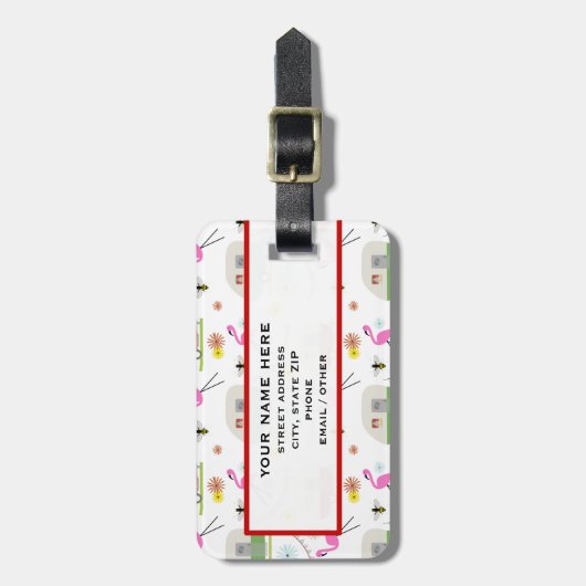 Retro Trailer en Flamingos Patroon Bagagelabel (Voorkant verticaal)