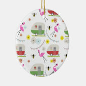 Retro Trailer en Flamingos Patroon Keramisch Ornament (Rechts)