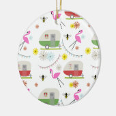 Retro Trailer en Flamingos Patroon Keramisch Ornament (Links)