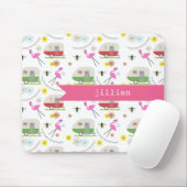 Retro Trailer en Flamingos Patroon Muismat (Met muis)