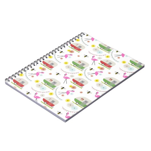 Retro Trailer en Flamingos Patroon Notitieboek (Linkerzijde)