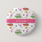 Retro Trailer en Flamingos Patroon Ronde Button 5,7 Cm (Voorkant)