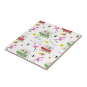 Retro Trailer en Flamingos Patroon Tegeltje (Zijkant)