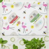 Retro Trailer en Flamingos Patroon Theedoek (Gevouwen)