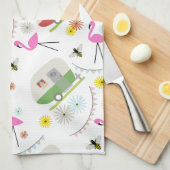 Retro Trailer en Flamingos Patroon Theedoek (Quarter Fold)