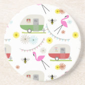 Retro Trailer en Flamingos Patroon Zandsteen Onderzetter (Voorkant)