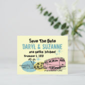 Retro trailer net getikt Save the Date Aankondigingskaart (Staand voorkant)
